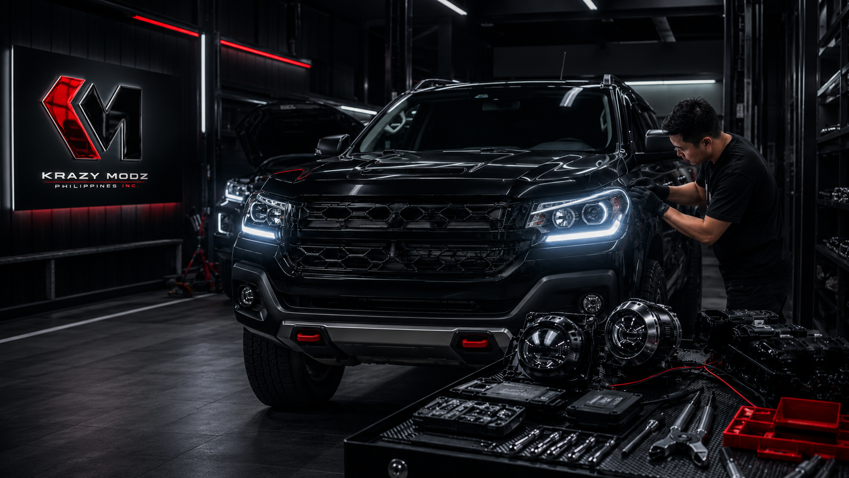Krazy Modz Philippines Inc. automotive lighting workshop and team